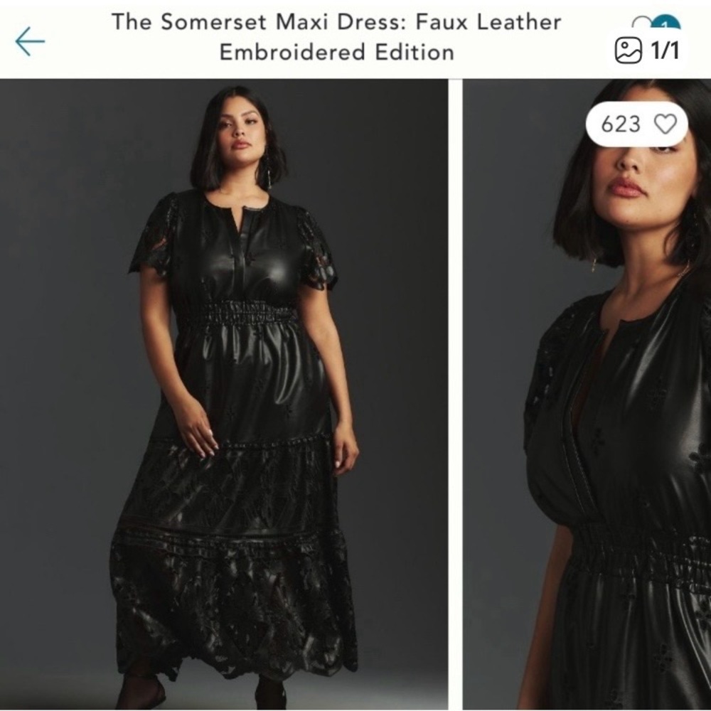 Anthropologie Black Faux Leather Sometset Maxi Dress